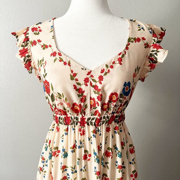 Celina Moon X Anthro Cotton Flutter Sleeve Floral Maxi Dress women’s size large - Picture 2 of 14